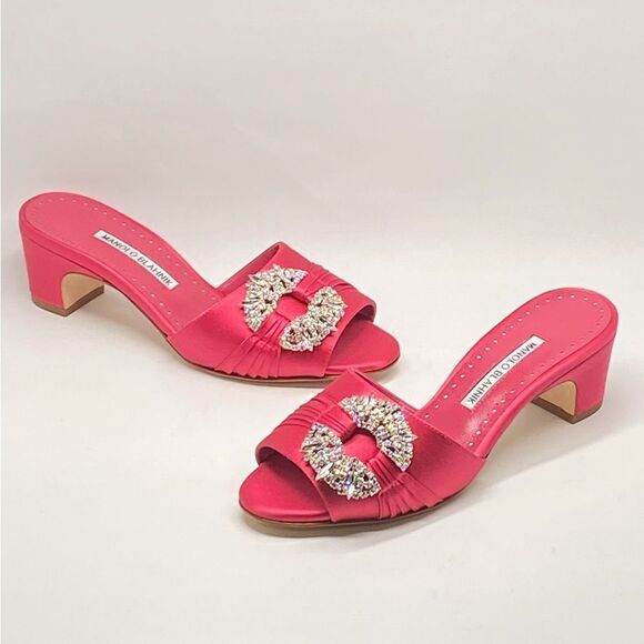 Manolo Blahnik Prinap 50MM Satin Mules - Picture 1 of 15